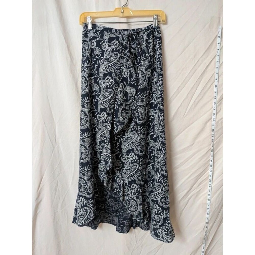 S Universal Thread NWT Paisley Faux Wrap Ruffle Maxi Skirt Navy Blue White